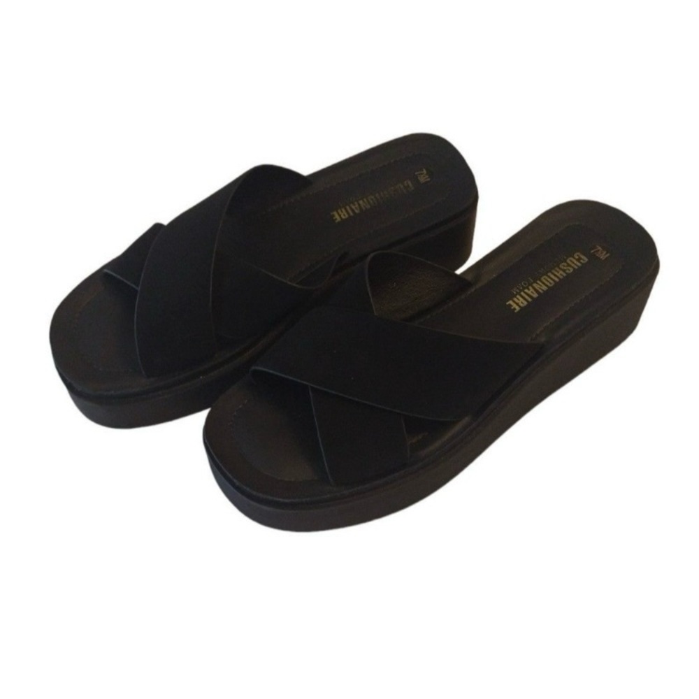 Cushionaire Black Platform Sandals Casual Y2K Style Fall Womens Shoes 7.5
